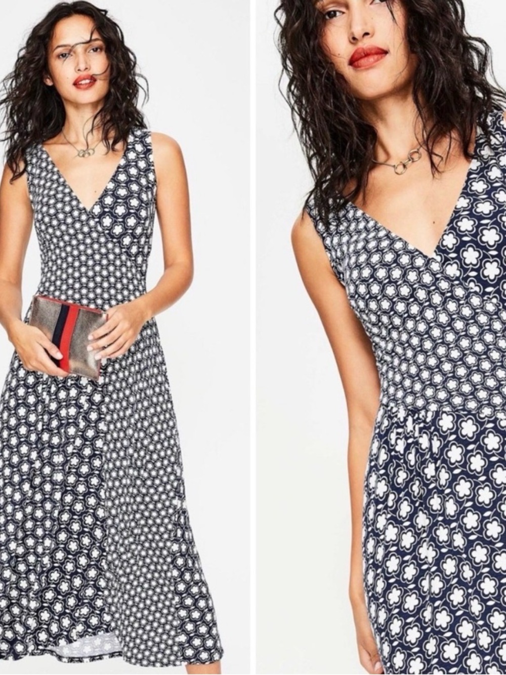 Boden White and Navy Jersey Faux Wrap Dress. Size 4R